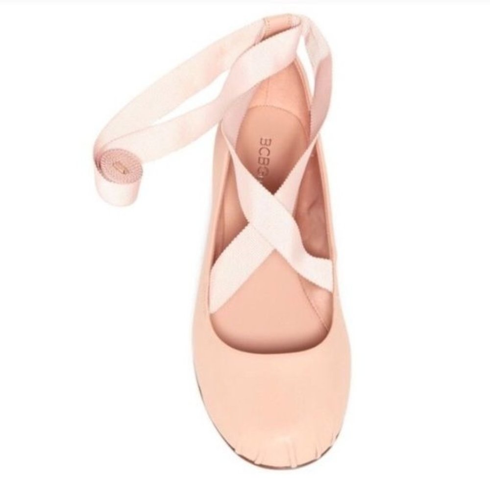 BCBGeneration Blush Pink Ballet Flats Ribbon Ankle Wrap Women's 9 B